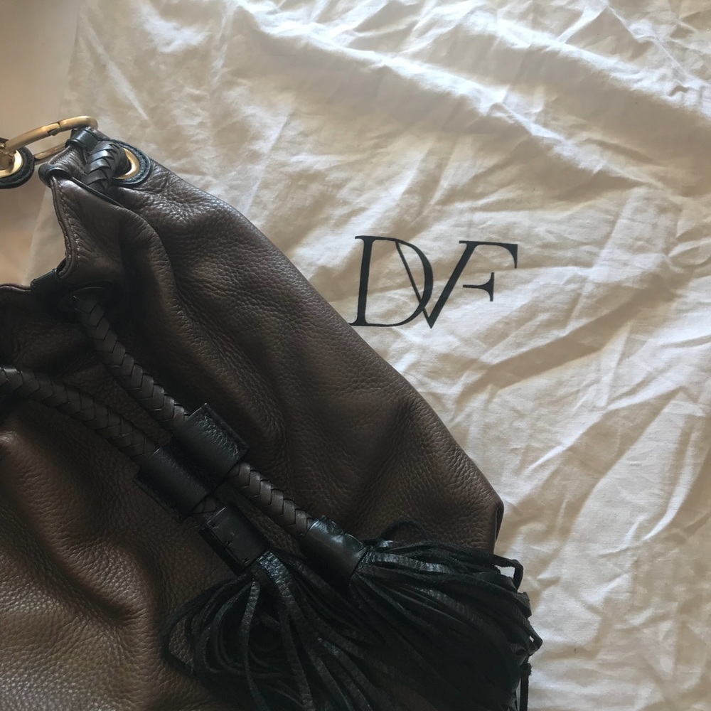 DVF Penny Brown Leather Drawstring Bucket Purse
